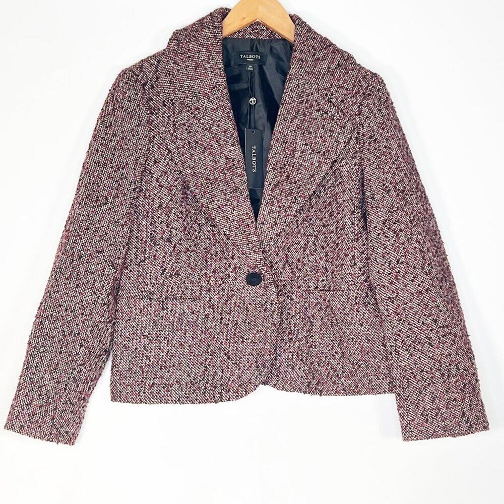 Talbots Red Brown Black Tweed Blazer Jacket NWT